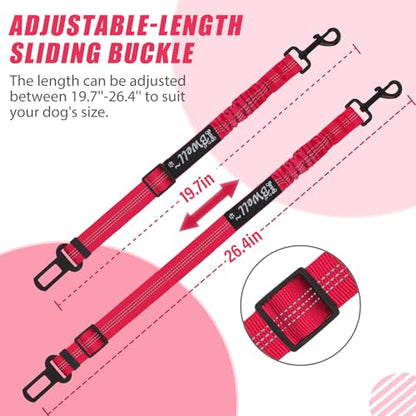 IBWell Dog Seat Belt,3 Piece Set Retractable Dog Car Harness Adjustable Dog Seat Belt for Vehicle Nylon Pet Safety Seat Belts Heavy Duty & Elastic (Black & Red) - color: Black & Red