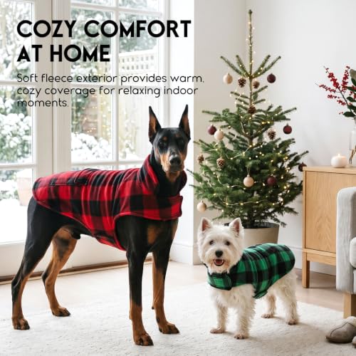 ASENKU Dog Winter Coat, Fleece Doggie Jacket Plaid Reversible Vest Waterproof Windproof Cold Weather Clothes for Small Medium Large Dogs(XS, Red) - color: Red, size: X-Small