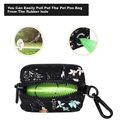 Petmolico Dog Poop Bag Holder Leash Attachment, Waste Bag Dispenser Zippered Pouch - 2 Pack, Fits Any Leash, Includes Free Roll of Bags, Yellow White Blooming - color: Yellow White Blooming