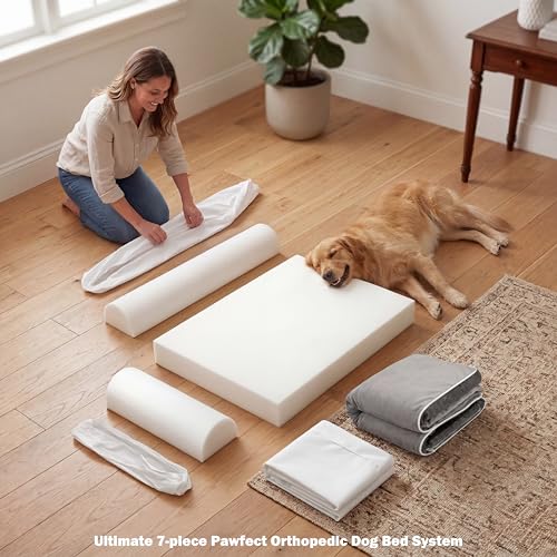 Pawfect Orthopedic Dog Bed for Small, Medium & Large Dogs, Memory Foam Pet Bed with 3 Waterproof Covers, Washable Removable Velvet Cover, Supportive Bolsters, Non-Slip Base (Medium: 32.5"x24.5"x7.5")