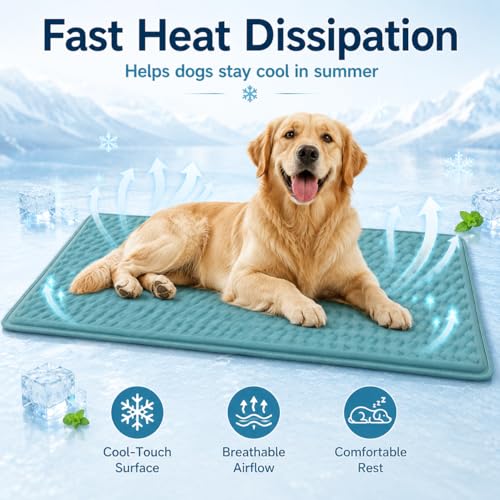 GOLOPET Gian Large Dog Cooling Mat 45x23 in,Ice Breathable Fabric, Solid Silicone Honeycomb Heat Dissipation Structure, Long-Lasting Coolness Cooling Mat for Dogs(Q-Max>0.5) - size: 45 x 23 in