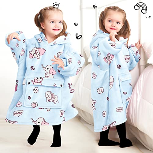 KFUBUO Wearable Blanket Hoodie for Kids Toddlers Sherpa Blanket Sweatshirt With Pocket Cute Hoodies 2-6 Year Old Girl Boy Birthday Gifts Elephant - color: Printing-elephant, size: Kids 2-6YR