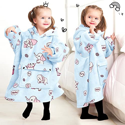 KFUBUO Wearable Blanket Hoodie for Kids Toddlers Sherpa Blanket Sweatshirt With Pocket Cute Hoodies 2-6 Year Old Girl Boy Birthday Gifts Elephant - color: Printing-elephant, size: Kids 2-6YR