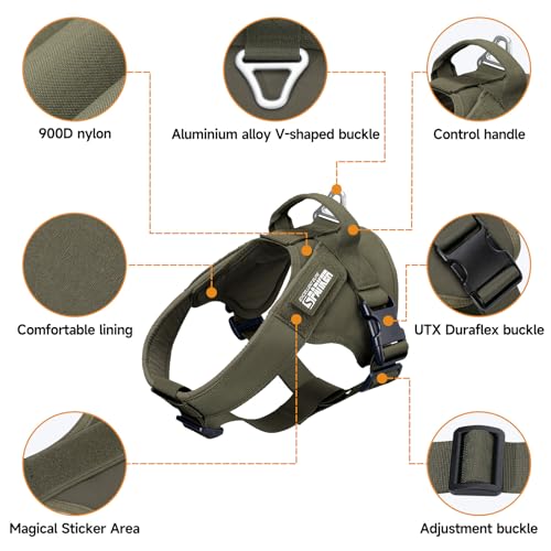 EXCELLENT ELITE SPANKER Tactical Dog Harness Patrol Harness Service Dog Vest Military Dog Vest Working Dog Vest with Handle(Ranger Green-S) - color: Ranger Green, size: S-(23.5 - 29.5")