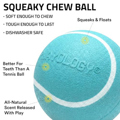 Playology Dog Toys | Squeaky Chew Ball for Dogs, Value 3-Pack | Peanut Butter Scented Small Dog Balls | Bouncy Floating Chew Toys for Fetch