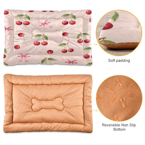 Cherry Bow Pattern Pet Bed Mat for Dogs and Cats, Soft Washable Crate Pad with Non-Slip Bottom, Cozy Bed Cushion for Small Medium Large Pets, 24x36 Inch - size: Medium