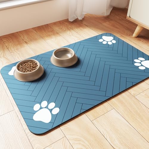 Pet Feeding Mat-Absorbent Pet Placemat for Food and Water Bowl, with Waterproof Rubber Backing, Quick Dry Water Dispenser Mat for Dog and Cat (20"x12", Blue) - color: Blue, size: 20"L x 12"W