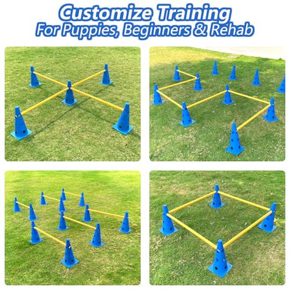 Dog Agility Cone Hurdle Set, 3 Adjustable Heights, 12 Pack | Adjustable Height Dog Agility Course for Backyard Training, 12 Cones with PVC Crossbar - size: 12-Pack Hurdle Cone