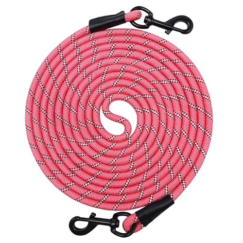 Reflective Tie-Out Rope 10/15/30FT, 3/8-In Long Dog Tether for Yard | 3 Colors Medium Large Dogs Outdoor Freedom Running, Playing, Camping, Training Dog Lead (15ft, Pink) - color: Pink, size: 15ft*3/8"