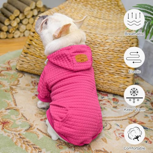 BEAUTYZOO Medium Dog Hoodie Sweater with Pockets, Dog Clothes for Small Medium Dogs Boy Girl, Waffle-Like Laminated Cotton Pet Coats with Hat and Leash Hole, Rose Pink XL - color: Rose Pink, size: XL (Back: 24",Chest: 34", Neck: 21")