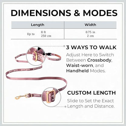 BawBaw Dog Leash – 8ft Adjustable Hands-Free, German Fidlock Magnetic Buckle, 3-Way Use (Hand-Held, Crossbody, Waist), V-Ring for Accessories, Walking & Running (Navy Blue) - color: Navy Blue