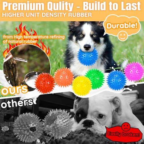 LECHONG 6-Pack 3.5” Squeaky Dog Balls, Durable Soft Spiky Chew Rubber Fetch Toy Balls for Large Medium Aggressive Chewers Teeth Cleaning Chewing Playing Training & Boredom Buster Indoors Outdoors - size: M 6PACK