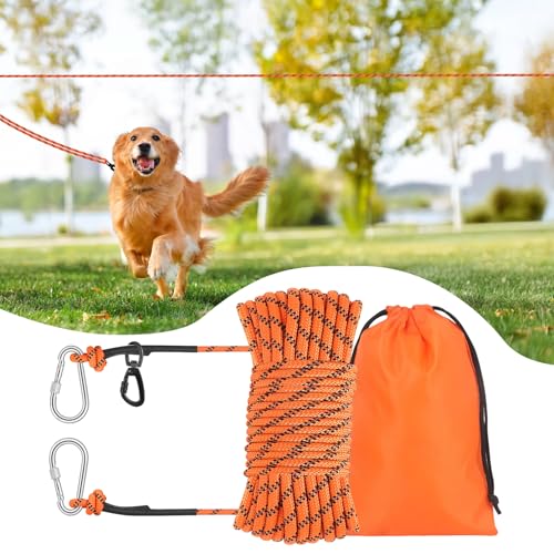 50ft Dog Tie Out Cable, Dog Leash, Long Leash for Dogs Outside, Lead for Camping, Tether for Yard, Line (Orange) - color: Orange, size: 50FT