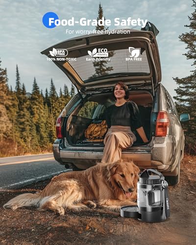 lesotc Portable Dog Water Bowl Dispenser - 77oz Travel Water Bottle with Pop-Out Drinking Bowl, No-Spill Design for Camping, Hiking & Car Rides - Keep Your Dog Hydrated Anywhere, Black