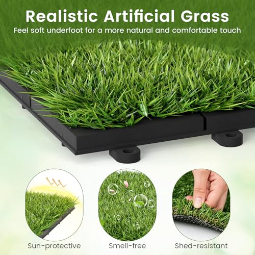 Giantex Artificial Grass Interlocking Deck Tiles, 30 PCS Fake Turf Flooring with Drainage Base, Snap-Together Outdoor Grass Tiles for Patio, Balcony, Poolside, Dog Potty Area & Indoor Outdoor Decor