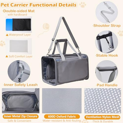 Soft Cat Carrier with Detachable Wheels Expandable - Dog Carrier Foldable Pet Carrier for Cats and Dogs for Travel Outdoor Camping Indoor