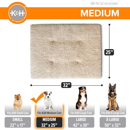 K&H Pet Products Dog Cot Pad (Cot Sold Separately), Pillow-Top Comfort Bed for K&H Medium Elevated Dog Beds, Soft & Fluffy, Secure Fit Straps, Machine Washable, Portable - Medium 32 X 25in Tan Fleece - size: Medium (25 in x 32 in)