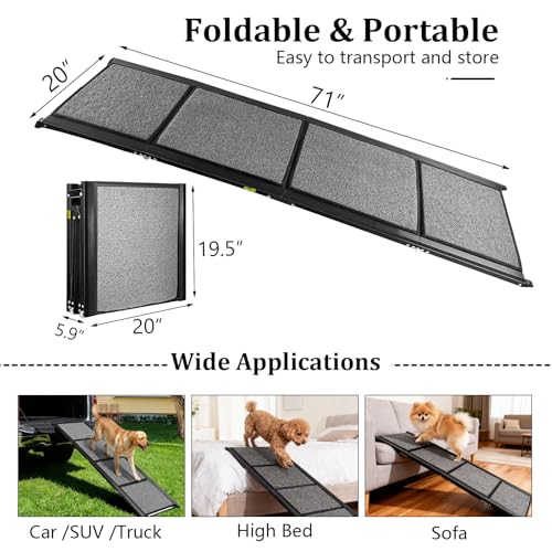 71" x 20" Dog Ramp for Car, Folding Pet Stair Ramps for Truck, SUV, Portable Pet Steps Load-Bearing 200LBS with Non-Slip Surface