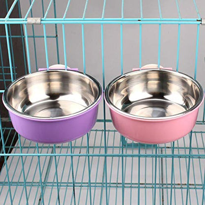 Crate Dog Bowl Removable Stainless Steel Water Food Feeder Bowls Cage Coop Cup for Cat Puppy Bird Pets - color: Purple, size: Small