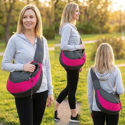 Pet Dog Sling Carrier, Breathable Mesh Adjustable Puppy Sling Carrier Hand Free for Small Dog Cat, M, Rose - color: Rose, size: 13.0"L x 9.1"W x 2.0"H