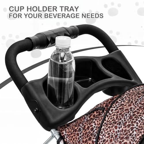 MoNiBloom 3 Wheels Pet Dog Cat Stroller for Small Medium Dogs Cats, Lightweight Foldable Jogger Stroller w/Storage Basket & Cup Holder, Leopard Print - color: Leopard Print