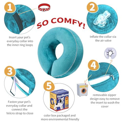 Inflatable Reflective Dog Cone Collar Alternative After Surgery,Doggie Recovery Dount Neck Ecollar,Adjustable Soft Dog Cone Collar for Small Medium Large Dogs (Light Blue, S) - color: Light Blue, size: Small（8.5"-10.5"）