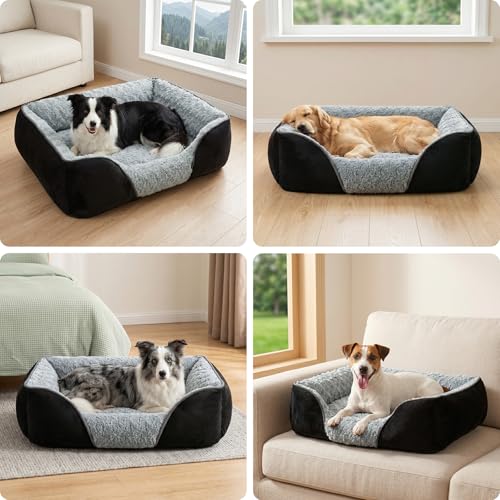 INVENHO Medium Dog Bed Rectangle Washable Orthopedic Soft Calming Sleeping Pet Cuddler with Anti-Slip Bottom - color: Black, size: M(25"x 21"x 8")