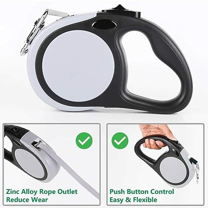 Dual Retractable Dog Leash for 2 Large Dogs (Up to 110 Lbs Each) - 18.5 FT Extendable Double Headed Pet Leash with Poop Bags, Non Slip Grip - One Button Break & Lock, 360 Tangle-Free (Gray, Large) - color: Gray, size: Large