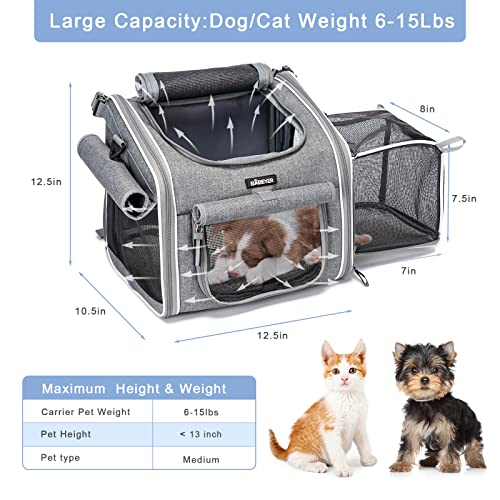 Dog Bike Basket, Expandable Soft-Sided Pet Carrier Backpack with 4 Open Doors, 4 Mesh Windows for Small Dog Cat Puppies-Grey - color: Grey-Fits 6-15 Lbs