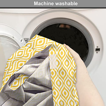 Lunarable Yellow Dog Crate Cover, Geometric Pattern with Ogee Shapes Waves and Curves Design Modern Boho Print, Easy to Use Pet Kennel Cover for Medium Large Dogs, 36 Inch, Yellow and White - color: Yellow and White, size: 36 Inch