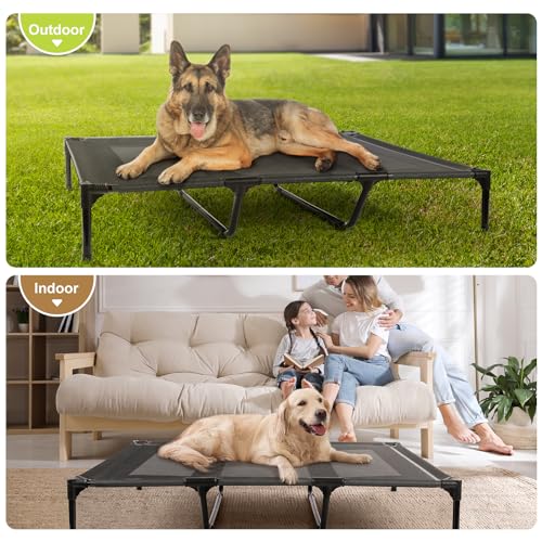 petizer Large Cooling Elevated Dog Bed, Heavy Duty Anti-Sag Summer Camping Dog Cot, Breathable & Waterproof Raised Pet Bed with Sturdy Center Support Bars, 36x30x9 Inches, Blue - color: Blue, size: 36"L x 30"W x 9"H