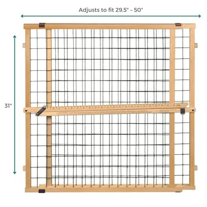 MYPET Wire Mesh Dog Gate: 29.5"-50" Wide, Pressure Mounted with No Tools; Expandable, Durable Pet Gates for Doors and Hallways, 31" Tall, Made with Sustainable Hardwood - size: 29.5"-50" Wide, 31" Tall
