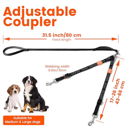 HOWGO Double Dog Leash,Tangle-Free 360 Swivel(Brown, Std M-L w.Handle) | Individually Adjustable Length, Double Padded Handles,Zinc Alloy Hooks,Durable Nylon,No-Tangle Walking,All Breeds - color: Brown, size: Std M/L Handle