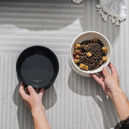 YauYik Ceramic Raised Cat Bowl - Cat Food Bowl Elevated Tilted for Short Leg Cats and Small Dogs - 6 Inches Whisker Friendly Pet Bowl Dish, Reduce Neck Burden Feeding Bowl, Black, 10 Oz