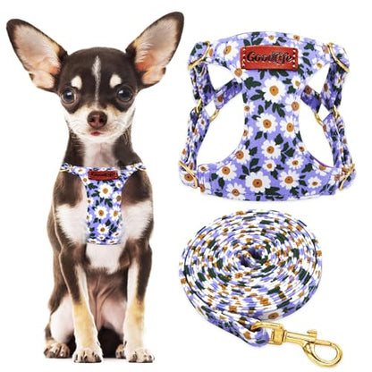 OaaXbbECco No Pull Floral Pattern Dog Harness,Soft Adjustable Dog Harness Vest and Dog Leash Set No Choke Escape Proof (Purple Daisy, XXS) - color: Purple Daisy, size: XXS