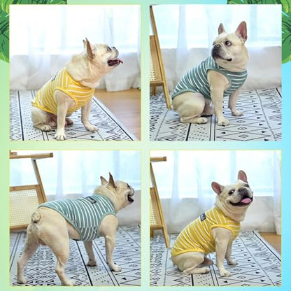 MIHACHI Dog Shirts Cotton Striped T-Shirt, Summer Pet Clothes for Small Dogs, 2-Pack Soft Puppy Apparel Cat Tee, Sleeveless Lightweight, Quick Dry, Breathable,Stretchy, Blue Yellow S - color: Green & Yellow, size: Small