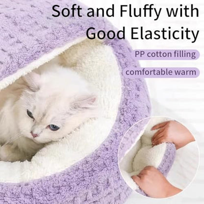 Plush Cat Bed Hooded Semi Enclosed Shell Shaped Pet Nest Cozy Warming Anti-Slip Small Dog Bed for Puppy and Kitten (Coffee, Small) - color: Coffee, size: Small