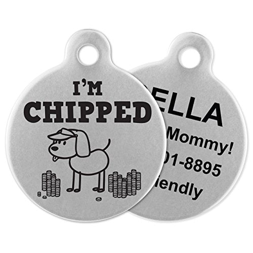 If It Barks - Engraved Pet ID Tags for Dogs - Personalized Stainless Steel Identification Tags - Custom Name Tag Attachment - Made in USA, I'm Chipped - color: Chipped