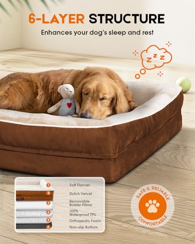 Upvilla Large Orthopedic Dog Bed, Four-Sided Cushioned Egg-Shaped Foam Dog Sofa, Waterproof Removable Cover, Pet Sofa Bed with Non-Slip Base, Large Pet Bed,Brown - color: Brown, size: 36"l x 24"w x 7"th