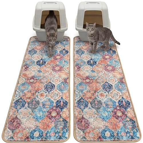 Hompet Cat Litter Mat 2 Pack,18x54 Large Machine Washable Trapping Mats for Cats, Super Absorbent & Urine-Proof Cat Litter Box Mat for Floor, Waterproof & Non Slip Kitty Litter Rug - color: Cream, size: 18x54 Inch (Pack of 2)