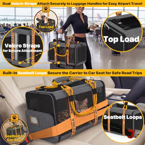 PAWZIDEA Expandable Pet Carrier Airline Approved, 18"×11"×11" Small Dog Carriers, Collapsible Top-Load Cat Carrier for 2 Cats Under Seat, Soft-Sided Puppy & Animal Travel Bag, ID Card, Up to 15lbs - color: Mid-Hemp Gray, size: 18.0"L x 11.0"W x 11.0"H