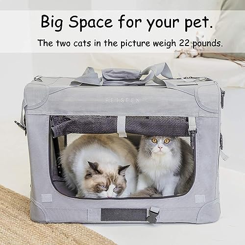 Extra Extra Large Cat Carrier Soft Sided, Portable Small Dog Carrier for 2 Cats, 24"x16.5"x16" Car Travel Folding Comfortable Design with Litter Box and Bowls, Grey+ Litter Box+ Bowl*2 - color: Grey+