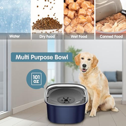 UPSKY 3L Dog Water Bowl 101oz Stainless Steel No Spill Large Capacity Dog Food Water Bowl Slow Water Feeder, Spill Proof Pet Water Dispenser Vehicle Carried Travel Water Bowls - color: I-Dark Blue