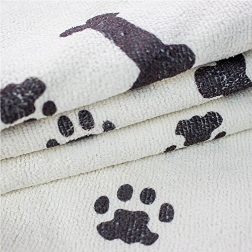 Zwipes Large Microfiber Pet Towels (Size: 30" x 36"), 2-Pack Soft Terry Cleaning Cloths, White with Black Bone/Paw Print - size: Extra Large (30" x 36"), 2-Pack
