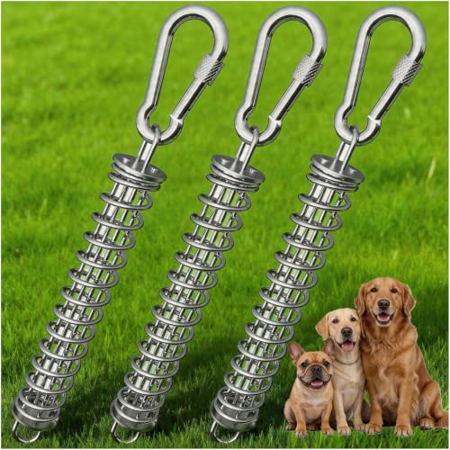 Dog Tie Out Spring Shock Absorber, Heavy Duty 400lb 304 Stainless Steel with Carabiners for Large Dogs, Spring Pole, Cable Leash, Yard Camping Boat Ties – Fits Multiple Dogs (3 Springs) - size: 3 Springs