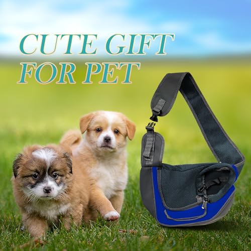 Pet Dog Sling Carrier, Breathable Mesh Adjustable Puppy Sling Carrier Hand Free for Small Medium Dog Cat Rabbit, L, Blue - color: Blue, size: 16.5"L x 10.2"W x 2.0"H
