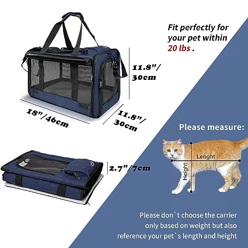 GAPZER Medium Cat Carrier Large Cat 15 lbs+ Soft Pet Carrier Small Puppy/Ventilated 2 Kittens Car Travel Bag Case/Comfy Big Maine Coons 25 Pounds/Soft-Sided Mesh Kitty Products Dark Blue - color: Navy