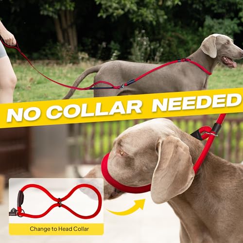 Fida 2-in-1 Slip Leads for Dogs with Double Handles, Tangle Free Leash for Large Dogs That Pull, Heavy Duty No Pull Training Leash Reflective Soft Padded for Large & Medium Breed(6ft,Red) - color: Red
