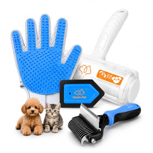 Grooming Brush for Dog/Cat with 2 Sided Grooming Brush for De-Shedding, De-Matting Reduces Shedding up to 95%, Great Short to Long Hair Small Large (Blue, Combo 4-in1 Large) - color: Blue, size: Combo 4-in1 Large