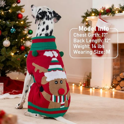 KYEESE Dog Christmas Sweater with Reindeer Pattern, Cozy Winter Outfit, Dog Sweater for Small Dogs Boy Girl, Winter Doggie Knitwear with Leash Hole, Soft Warm Pet Clothes, Small - color: 3# Santa hat reindeer, size: Small (4-7lbs)